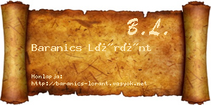 Baranics Lóránt névjegykártya